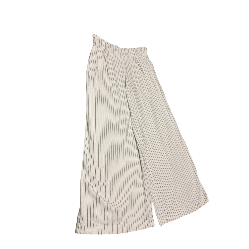 Happily Grey Womens Large Wide Leg Pinstripe Linen Blend Pants white Navy